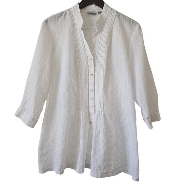 Chico's White Pintuck Tunic Top Size 2(12/14) - Picture 1 of 5